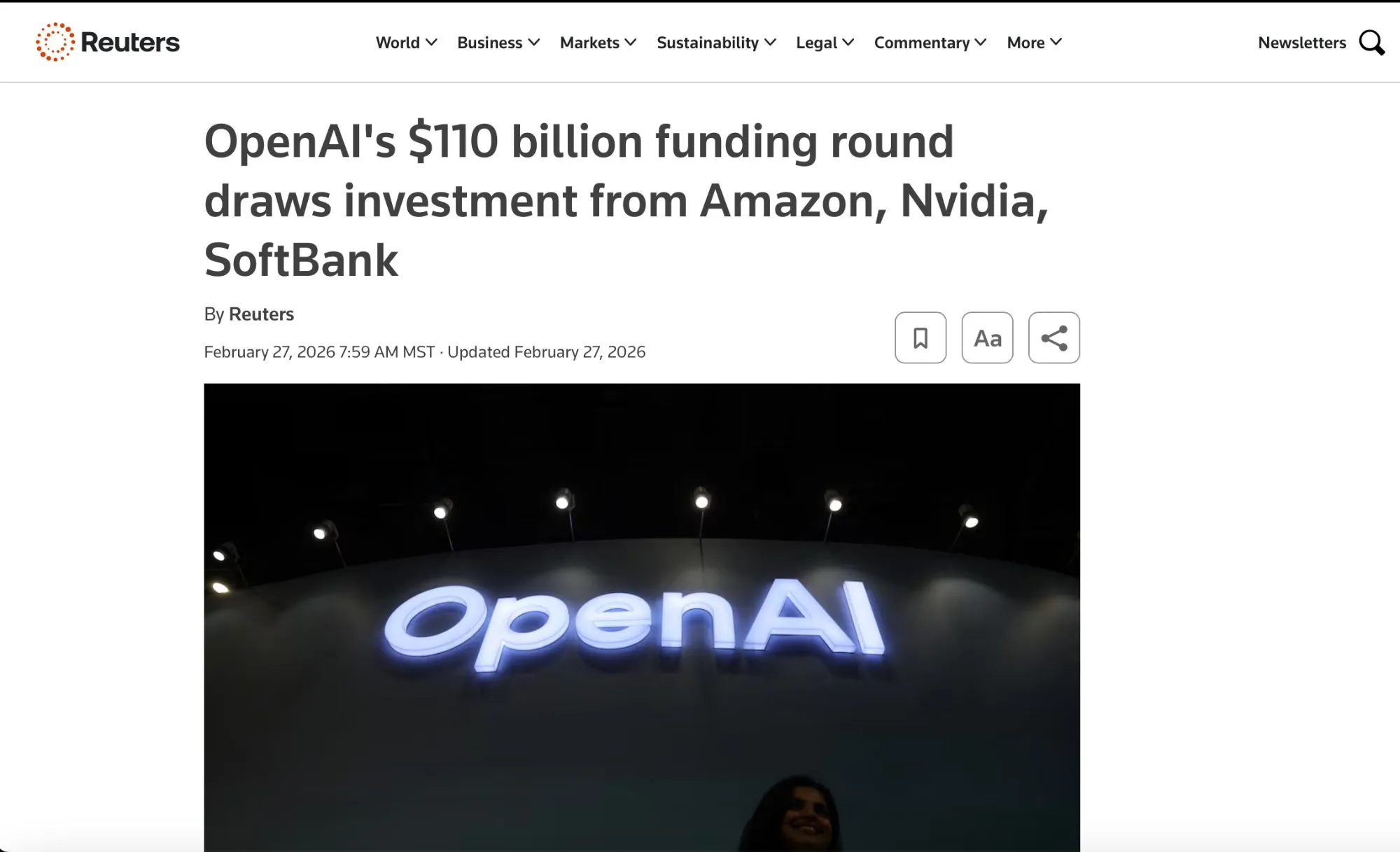 Reuters coverage of an OpenAI funding round