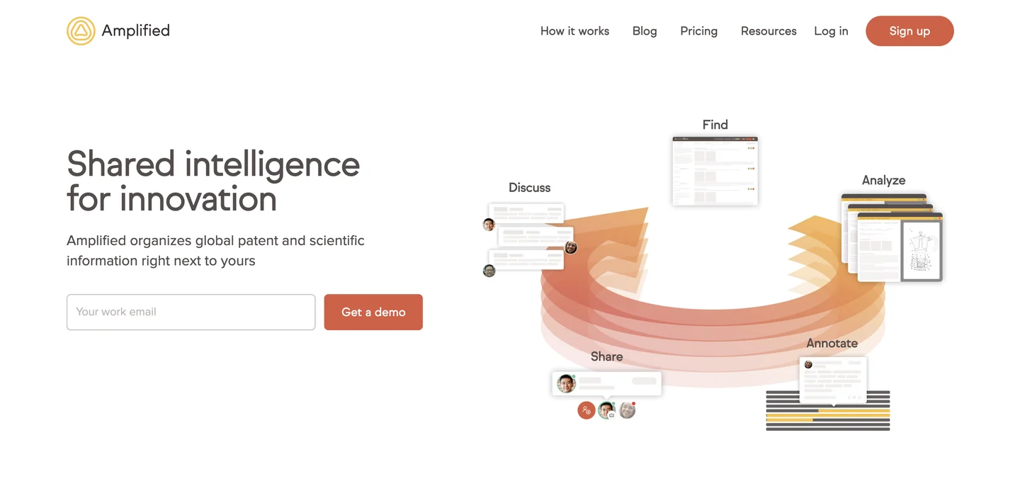 Amplified AI website Amplified AI patent drafting platform homepage