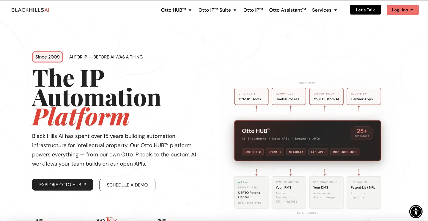 Black Hills AI website Black Hills AI patent prosecution automation platform homepage