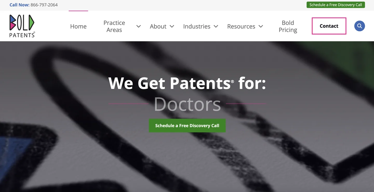 Bold Patents website Bold Patents homepage — remote flat-fee patent law firm for inventors and startups