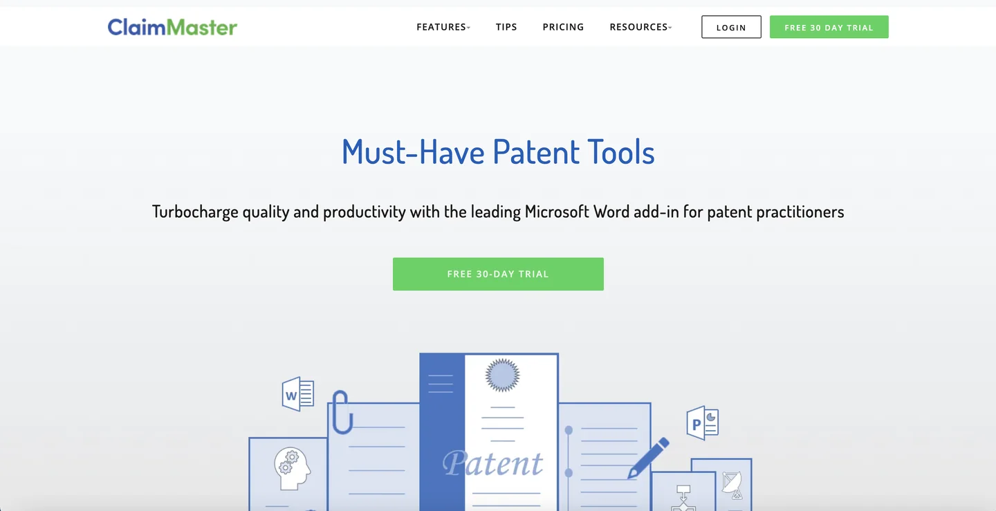 ClaimMaster website ClaimMaster patent drafting and proofreading tool homepage