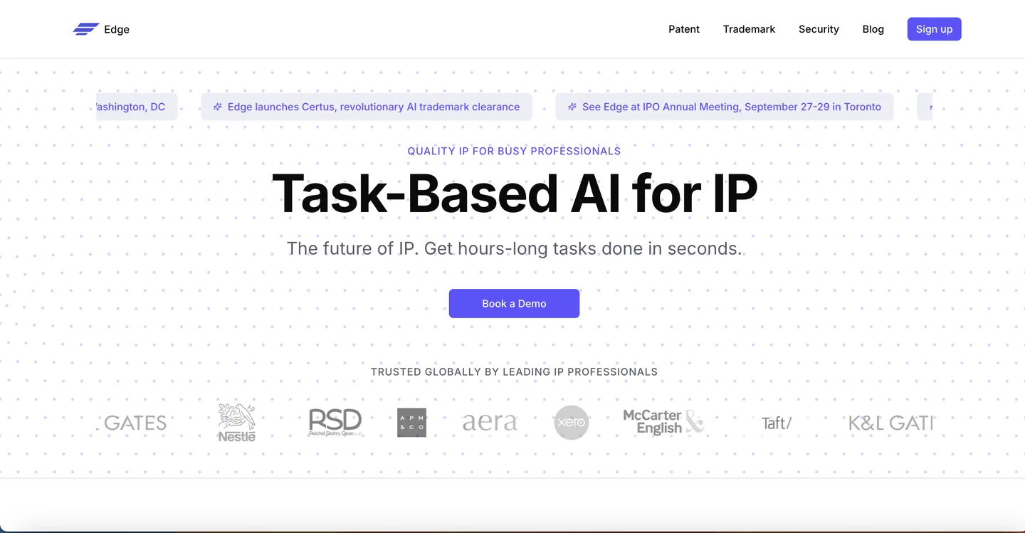 Edge website Edge AI patent drafting platform homepage