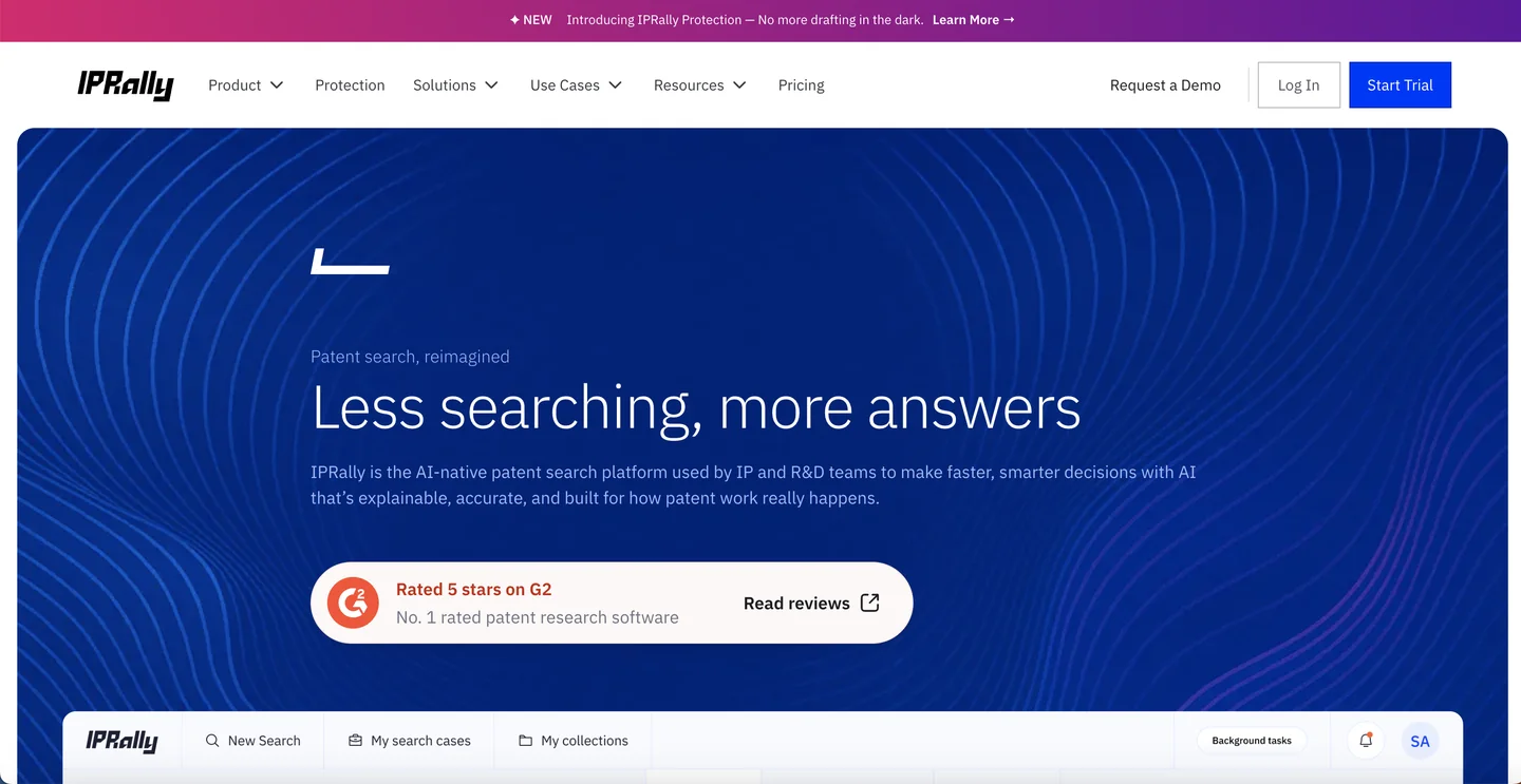 IPRally website IPRally AI-powered patent search and analytics platform homepage