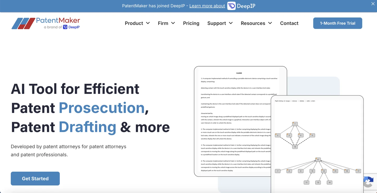 PatentMaker website PatentMaker AI patent drafting tool homepage