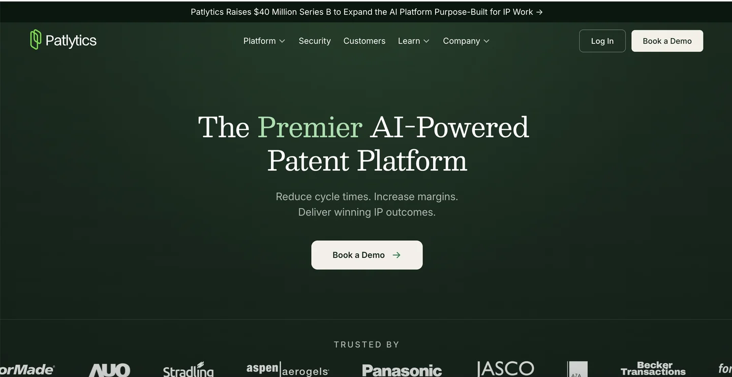 Patlytics website Patlytics patent analytics and claim charting platform homepage