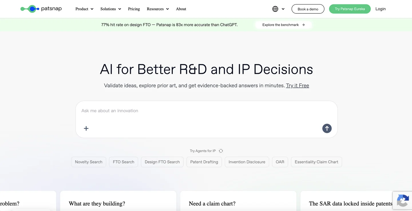 Patsnap website Patsnap innovation intelligence platform homepage