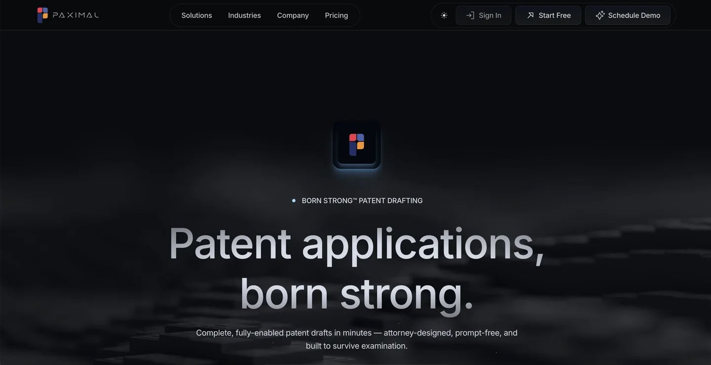 Paximal website Paximal AI patent prosecution automation platform homepage