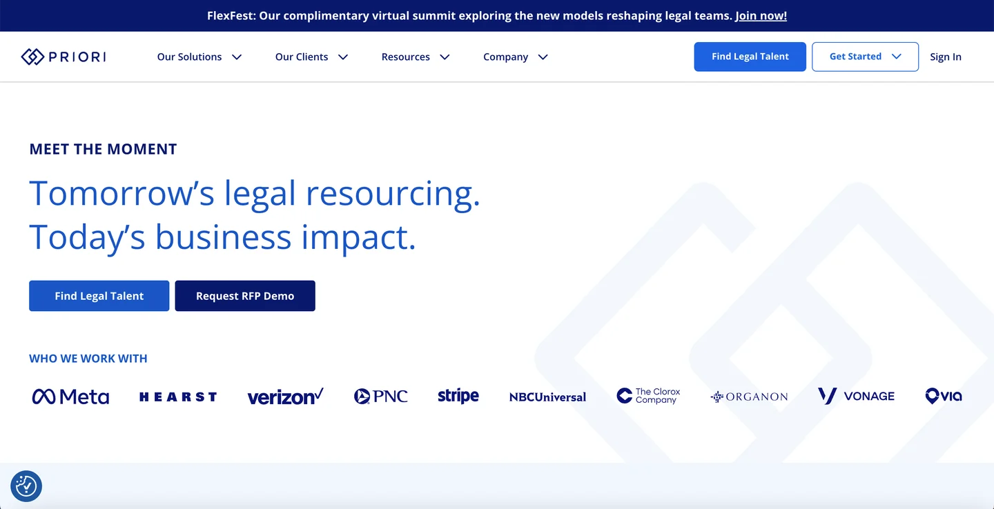 Priori Legal website Priori Legal curated legal network for in-house teams homepage