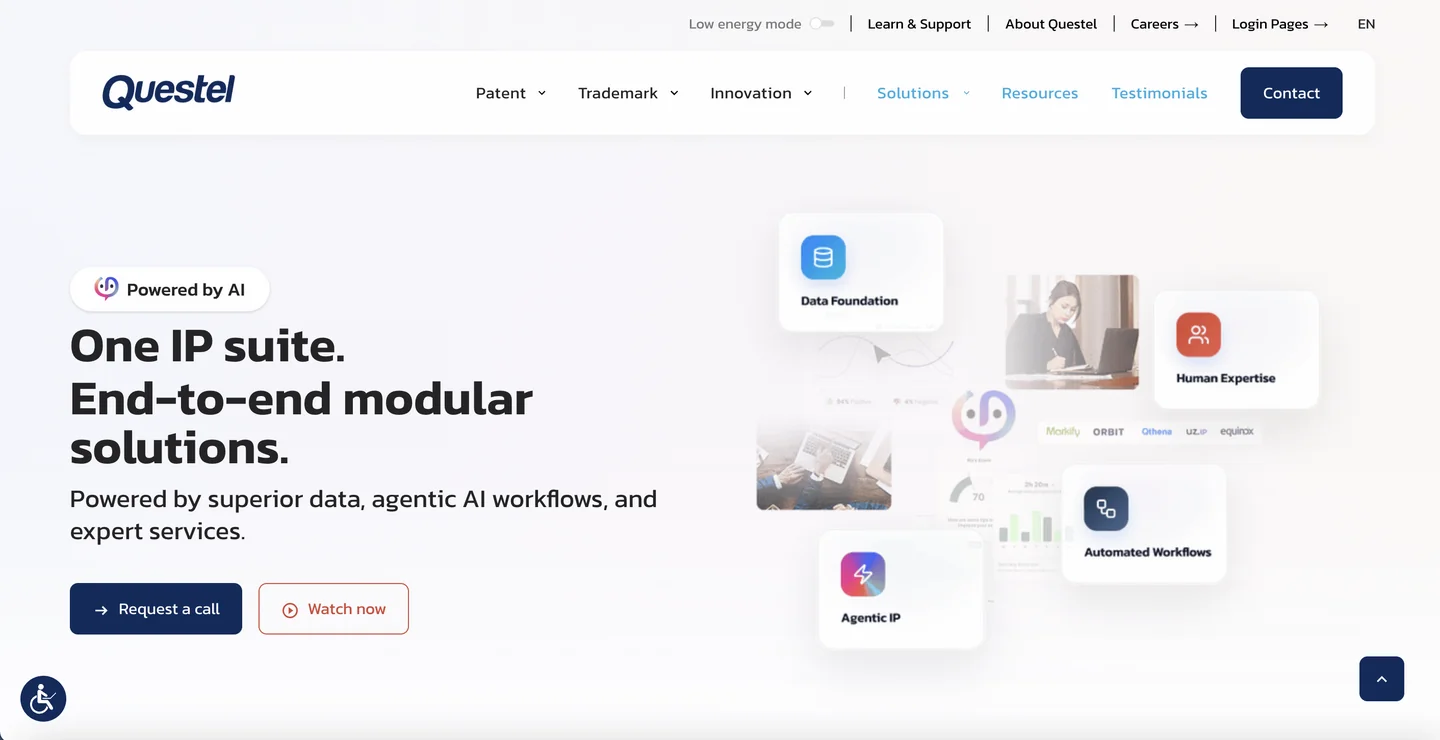 Questel website Questel IP management and patent drafting platform homepage